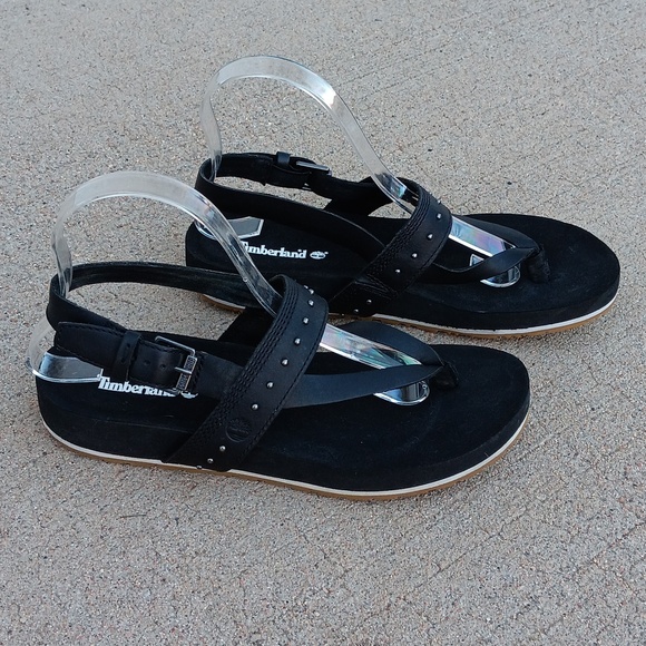 Timberland Black Leather Ankle Strap Sandals Womens Size 9 - Picture 2 of 8